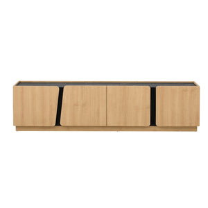 English Elm U-can Wave Front Media Console with Led Lighting and Adjustable Shelves for 75 Inch Tvs Oak N724P426854M