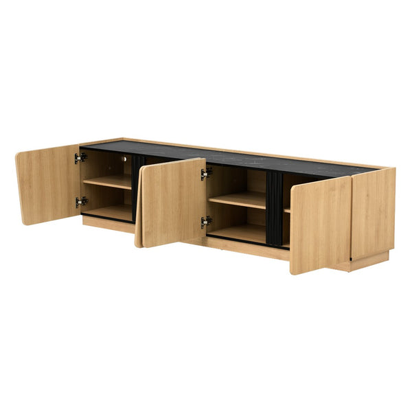 English Elm U-can Wave Front Media Console with Led Lighting and Adjustable Shelves for 75 Inch Tvs Oak N724P426854M