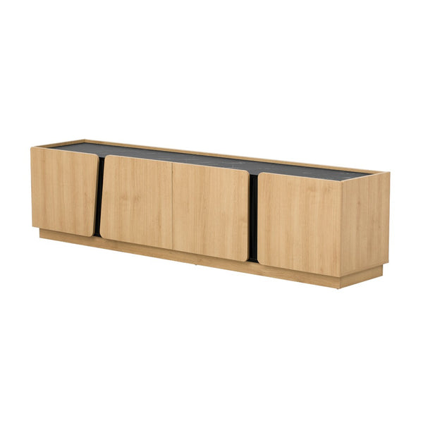 English Elm U-can Wave Front Media Console with Led Lighting and Adjustable Shelves for 75 Inch Tvs Oak N724P426854M