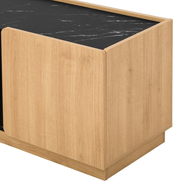English Elm U-can Wave Front Media Console with Led Lighting and Adjustable Shelves for 75 Inch Tvs Oak N724P426854M