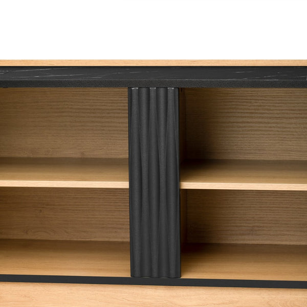 English Elm U-can Wave Front Media Console with Led Lighting and Adjustable Shelves for 75 Inch Tvs Oak N724P426854M