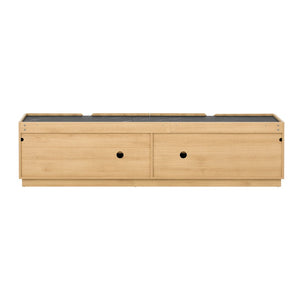 English Elm U-can Wave Front Media Console with Led Lighting and Adjustable Shelves for 75 Inch Tvs Oak N724P426854M