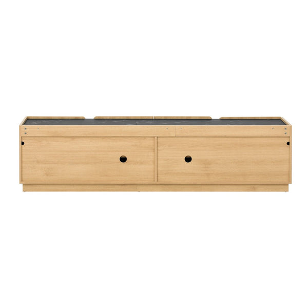 English Elm U-can Wave Front Media Console with Led Lighting and Adjustable Shelves for 75 Inch Tvs Oak N724P426854M