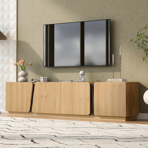 English Elm U-can Wave Front Media Console with Led Lighting and Adjustable Shelves for 75 Inch Tvs Oak N724P426854M