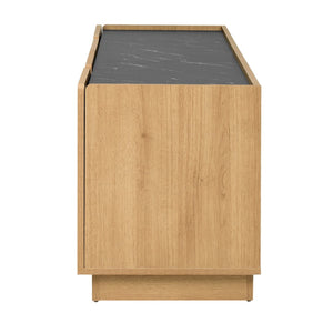 English Elm U-can Wave Front Media Console with Led Lighting and Adjustable Shelves for 75 Inch Tvs Oak N724P426854M