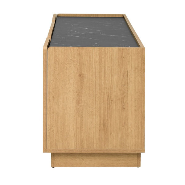 English Elm U-can Wave Front Media Console with Led Lighting and Adjustable Shelves for 75 Inch Tvs Oak N724P426854M