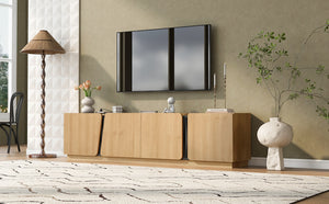 English Elm U-can Wave Front Media Console with Led Lighting and Adjustable Shelves for 75 Inch Tvs Oak N724P426854M