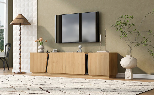 English Elm U-can Wave Front Media Console with Led Lighting and Adjustable Shelves for 75 Inch Tvs Oak N724P426854M