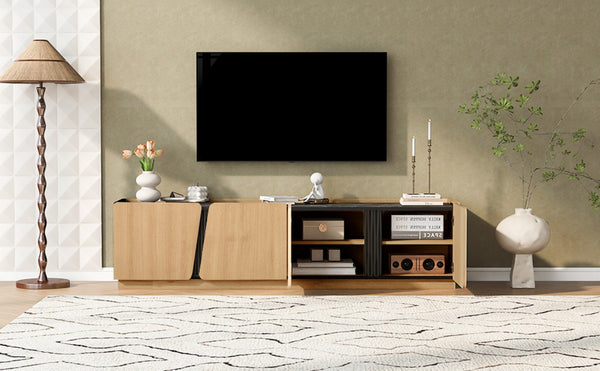 English Elm U-can Wave Front Media Console with Led Lighting and Adjustable Shelves for 75 Inch Tvs Oak N724P426854M