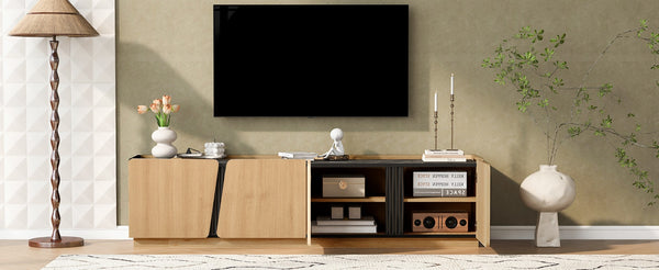 English Elm U-can Wave Front Media Console with Led Lighting and Adjustable Shelves for 75 Inch Tvs Oak N724P426854M