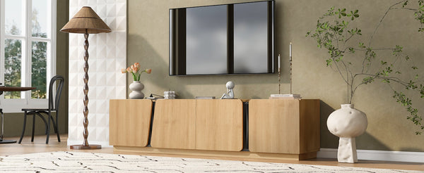 English Elm U-can Wave Front Media Console with Led Lighting and Adjustable Shelves for 75 Inch Tvs Oak N724P426854M