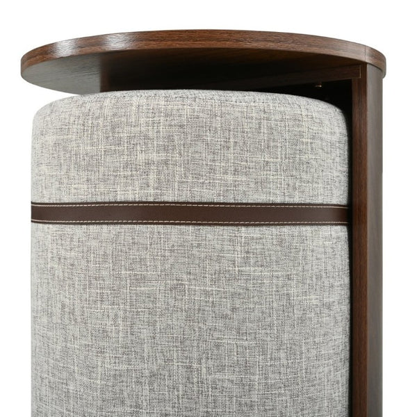 English Elm U-Can Walnut Round Side Table with Pull-Out Stool and Slot Storage for Living Room N724P436823M