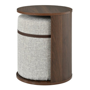 English Elm U-Can Walnut Round Side Table with Pull-Out Stool and Slot Storage for Living Room N724P436823M
