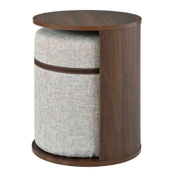 English Elm U-Can Walnut Round Side Table with Pull-Out Stool and Slot Storage for Living Room N724P436823M