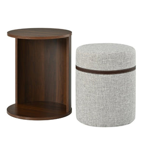 English Elm U-Can Walnut Round Side Table with Pull-Out Stool and Slot Storage for Living Room N724P436823M