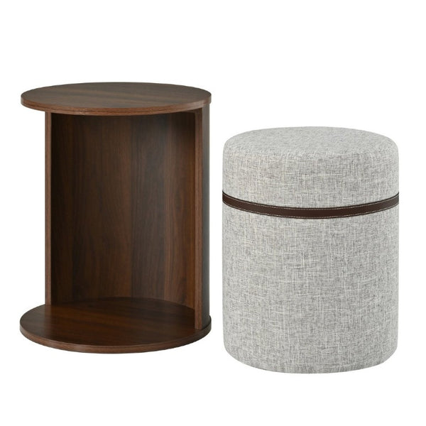 English Elm U-Can Walnut Round Side Table with Pull-Out Stool and Slot Storage for Living Room N724P436823M