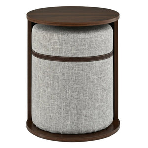 English Elm U-Can Walnut Round Side Table with Pull-Out Stool and Slot Storage for Living Room N724P436823M