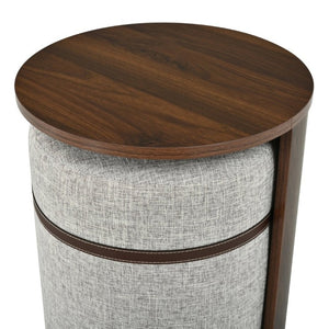 English Elm U-Can Walnut Round Side Table with Pull-Out Stool and Slot Storage for Living Room N724P436823M