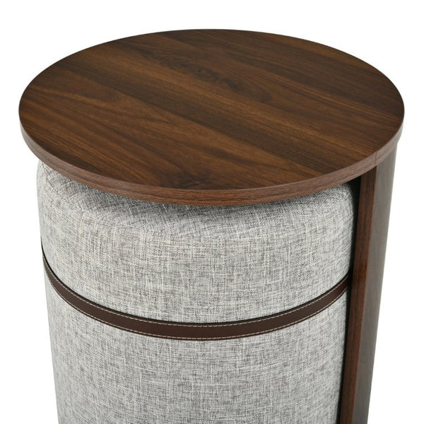 English Elm U-Can Walnut Round Side Table with Pull-Out Stool and Slot Storage for Living Room N724P436823M