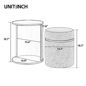 English Elm U-Can Walnut Round Side Table with Pull-Out Stool and Slot Storage for Living Room N724P436823M