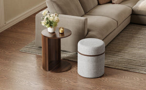 English Elm U-Can Walnut Round Side Table with Pull-Out Stool and Slot Storage for Living Room N724P436823M