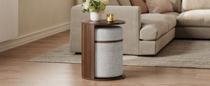 English Elm U-Can Walnut Round Side Table with Pull-Out Stool and Slot Storage for Living Room N724P436823M