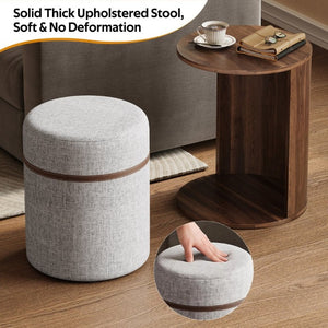 English Elm U-Can Walnut Round Side Table with Pull-Out Stool and Slot Storage for Living Room N724P436823M