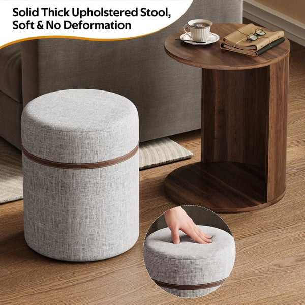 English Elm U-Can Walnut Round Side Table with Pull-Out Stool and Slot Storage for Living Room N724P436823M