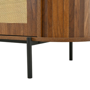 English Elm U-can Farmhouse Wide Tv Stand with Woven Rattan Doors Hidden Compartments Iron Legs Antique Brown N724P437189M