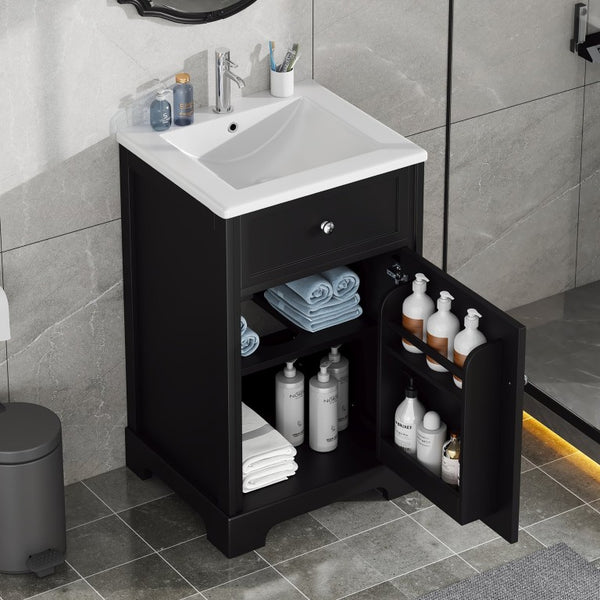 English Elm 20 Inch Matte Black Bathroom Vanity with Ceramic Sink Soft Close Cabinet Storage N725P218017B