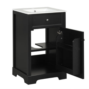 English Elm 20 Inch Matte Black Bathroom Vanity with Ceramic Sink Soft Close Cabinet Storage N725P218017B