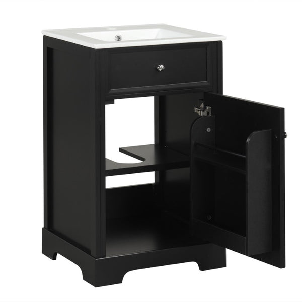 English Elm 20 Inch Matte Black Bathroom Vanity with Ceramic Sink Soft Close Cabinet Storage N725P218017B