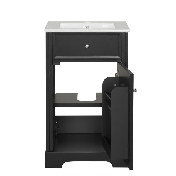 English Elm 20 Inch Matte Black Bathroom Vanity with Ceramic Sink Soft Close Cabinet Storage N725P218017B