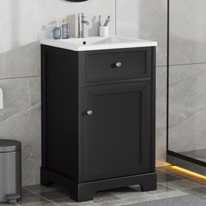 English Elm 20 Inch Matte Black Bathroom Vanity with Ceramic Sink Soft Close Cabinet Storage N725P218017B