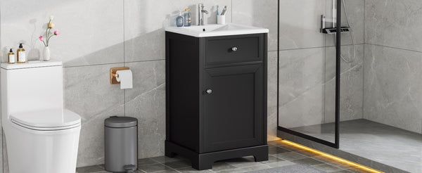 English Elm 20 Inch Matte Black Bathroom Vanity with Ceramic Sink Soft Close Cabinet Storage N725P218017B