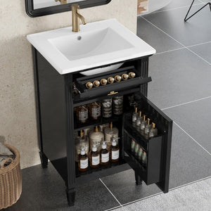 English Elm 20-Inch Freestanding Bathroom Vanity Solid Rubberwood Ceramic Sink Soft-Close Cabinet Black N725P269693B