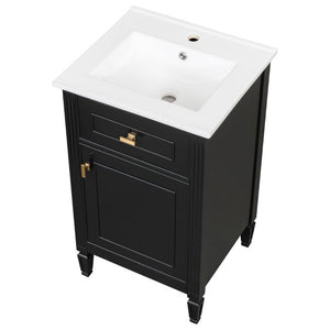 English Elm 20-Inch Freestanding Bathroom Vanity Solid Rubberwood Ceramic Sink Soft-Close Cabinet Black N725P269693B