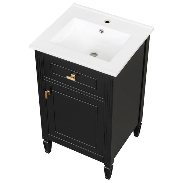 English Elm 20-Inch Freestanding Bathroom Vanity Solid Rubberwood Ceramic Sink Soft-Close Cabinet Black N725P269693B