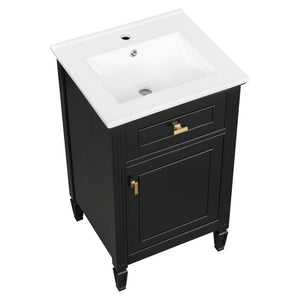 English Elm 20-Inch Freestanding Bathroom Vanity Solid Rubberwood Ceramic Sink Soft-Close Cabinet Black N725P269693B
