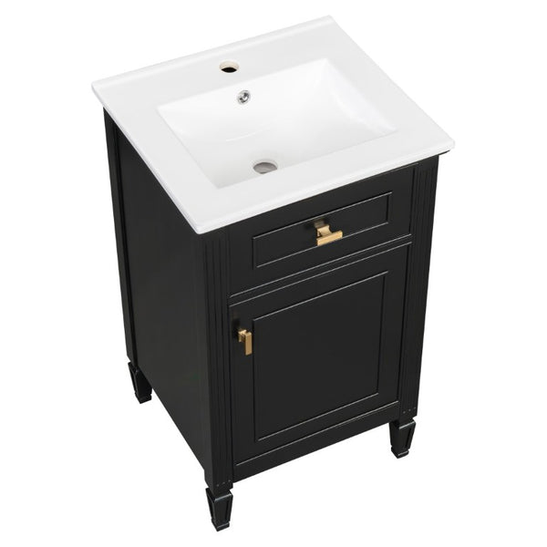 English Elm 20-Inch Freestanding Bathroom Vanity Solid Rubberwood Ceramic Sink Soft-Close Cabinet Black N725P269693B