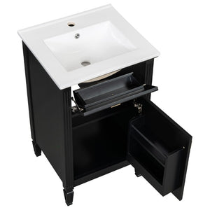 English Elm 20-Inch Freestanding Bathroom Vanity Solid Rubberwood Ceramic Sink Soft-Close Cabinet Black N725P269693B