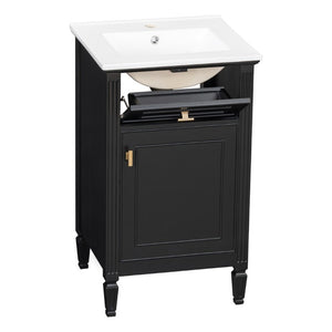 English Elm 20-Inch Freestanding Bathroom Vanity Solid Rubberwood Ceramic Sink Soft-Close Cabinet Black N725P269693B