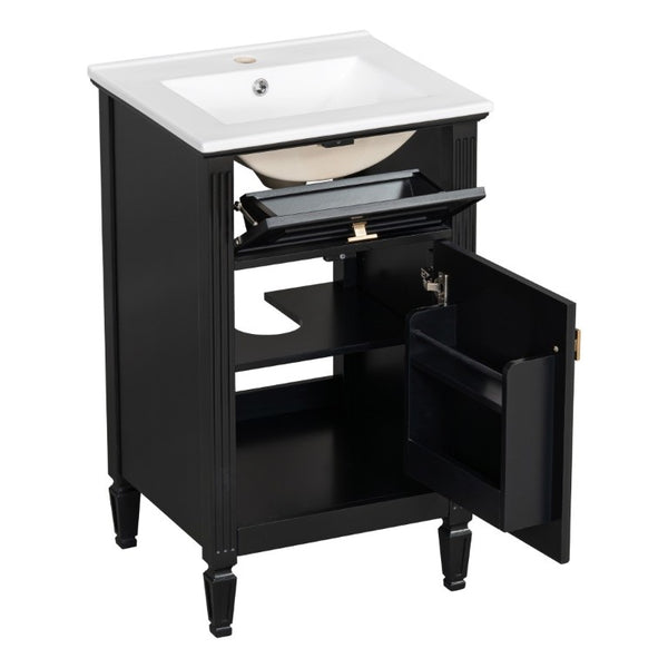 English Elm 20-Inch Freestanding Bathroom Vanity Solid Rubberwood Ceramic Sink Soft-Close Cabinet Black N725P269693B