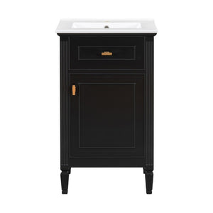 English Elm 20-Inch Freestanding Bathroom Vanity Solid Rubberwood Ceramic Sink Soft-Close Cabinet Black N725P269693B