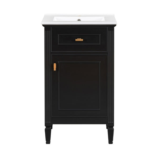 English Elm 20-Inch Freestanding Bathroom Vanity Solid Rubberwood Ceramic Sink Soft-Close Cabinet Black N725P269693B