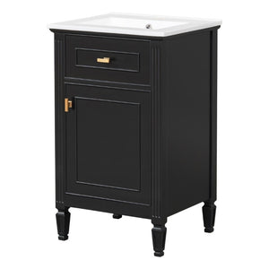 English Elm 20-Inch Freestanding Bathroom Vanity Solid Rubberwood Ceramic Sink Soft-Close Cabinet Black N725P269693B