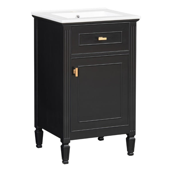 English Elm 20-Inch Freestanding Bathroom Vanity Solid Rubberwood Ceramic Sink Soft-Close Cabinet Black N725P269693B