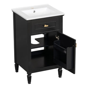 English Elm 20-Inch Freestanding Bathroom Vanity Solid Rubberwood Ceramic Sink Soft-Close Cabinet Black N725P269693B