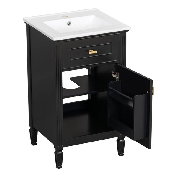 English Elm 20-Inch Freestanding Bathroom Vanity Solid Rubberwood Ceramic Sink Soft-Close Cabinet Black N725P269693B