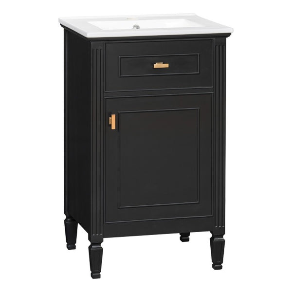 English Elm 20-Inch Freestanding Bathroom Vanity Solid Rubberwood Ceramic Sink Soft-Close Cabinet Black N725P269693B